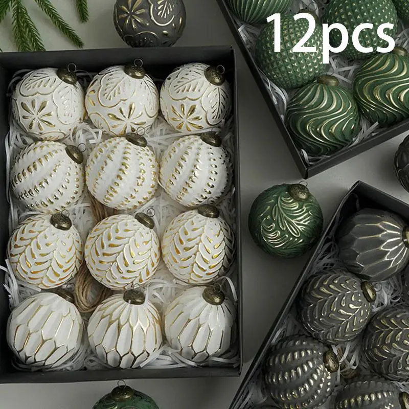 Latest 12-piece textured Christmas ball ornaments, 3.2-inch vintage, simple and Aesthetic Christmas tree decoration farmhouse, distressed Christmas wreath tree home interior decoration