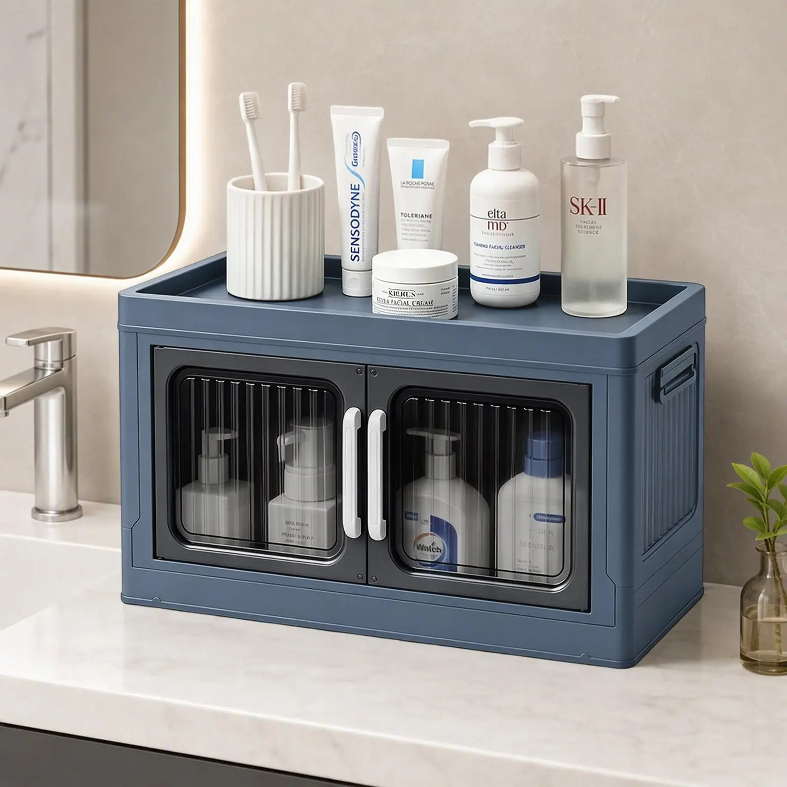 Single Layer Stackable Visible Organizer Storage - No Assembly Required, Mobile Rolling Wheels, Multifunctional Home Cabinet for Kitchen Bowls, Toys, Sundries - Space Saving Classic Room Storage for College Dorm Essentials