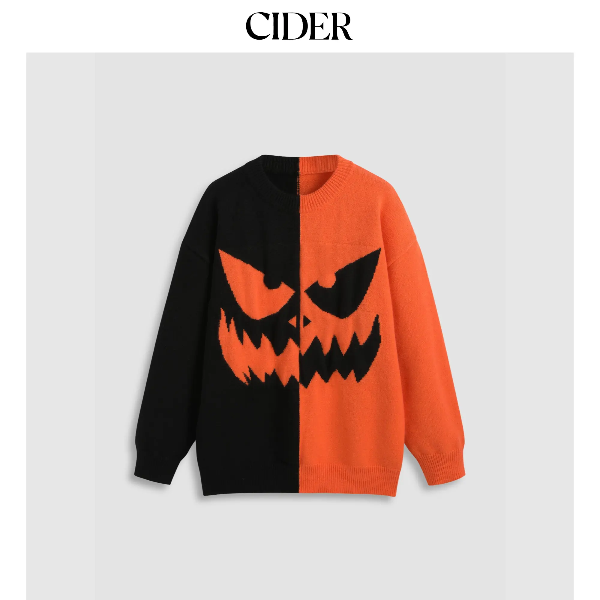 Cider [size 2-10] Halloween Round Neck Patchwork Pumpkin Long Sleeve Sweater