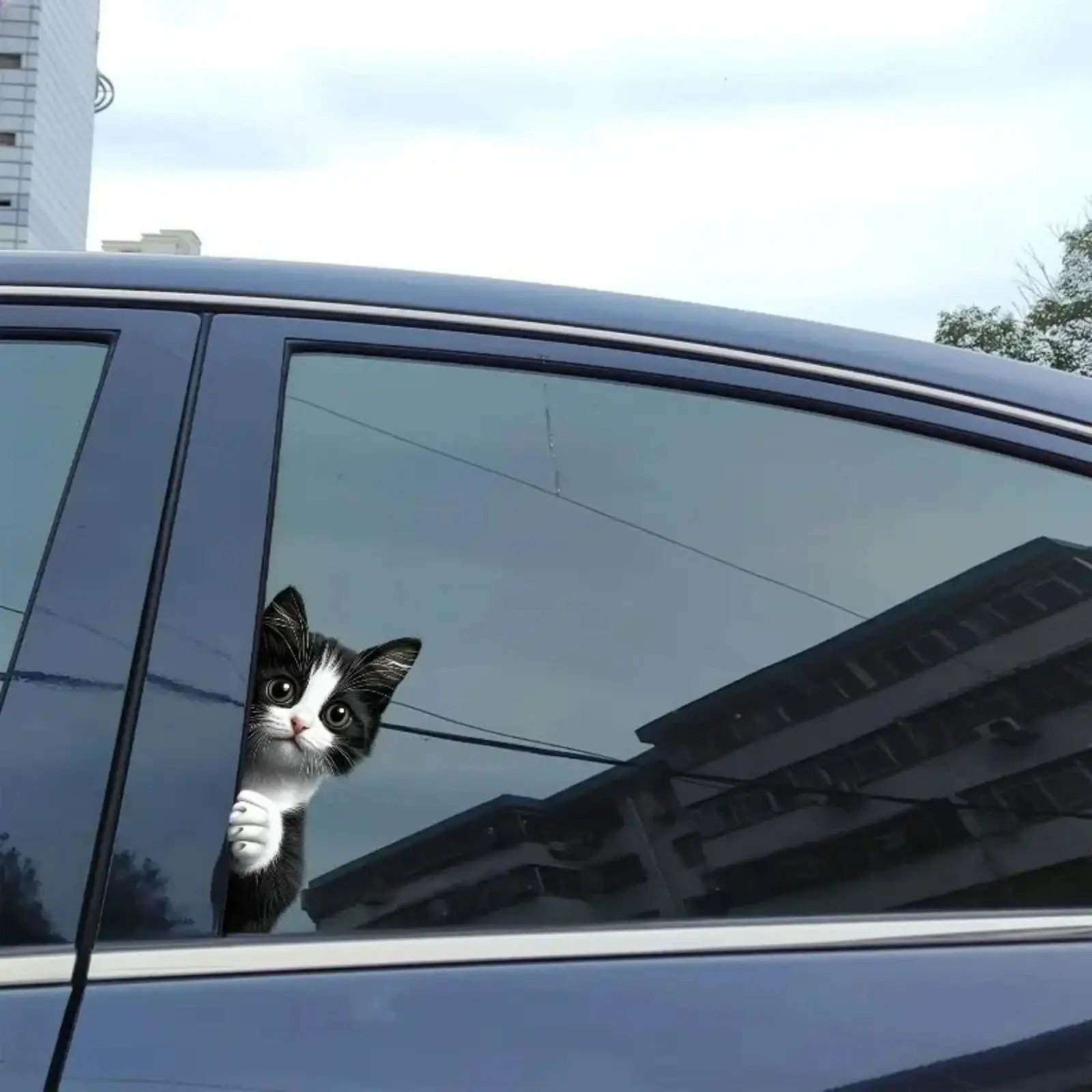 4Pcs/2Pcs Cute Peeking Cat Vinyl Window Decal with cartoon animal print. Waterproof and removable art sticker, versatile decor for cars, trucks, doors, restrooms and laptops.