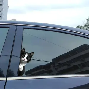 4Pcs/2Pcs Cute Peeking Cat Vinyl Window Decal with cartoon animal print. Waterproof and removable art sticker, versatile decor for cars, trucks, doors, restrooms and laptops.