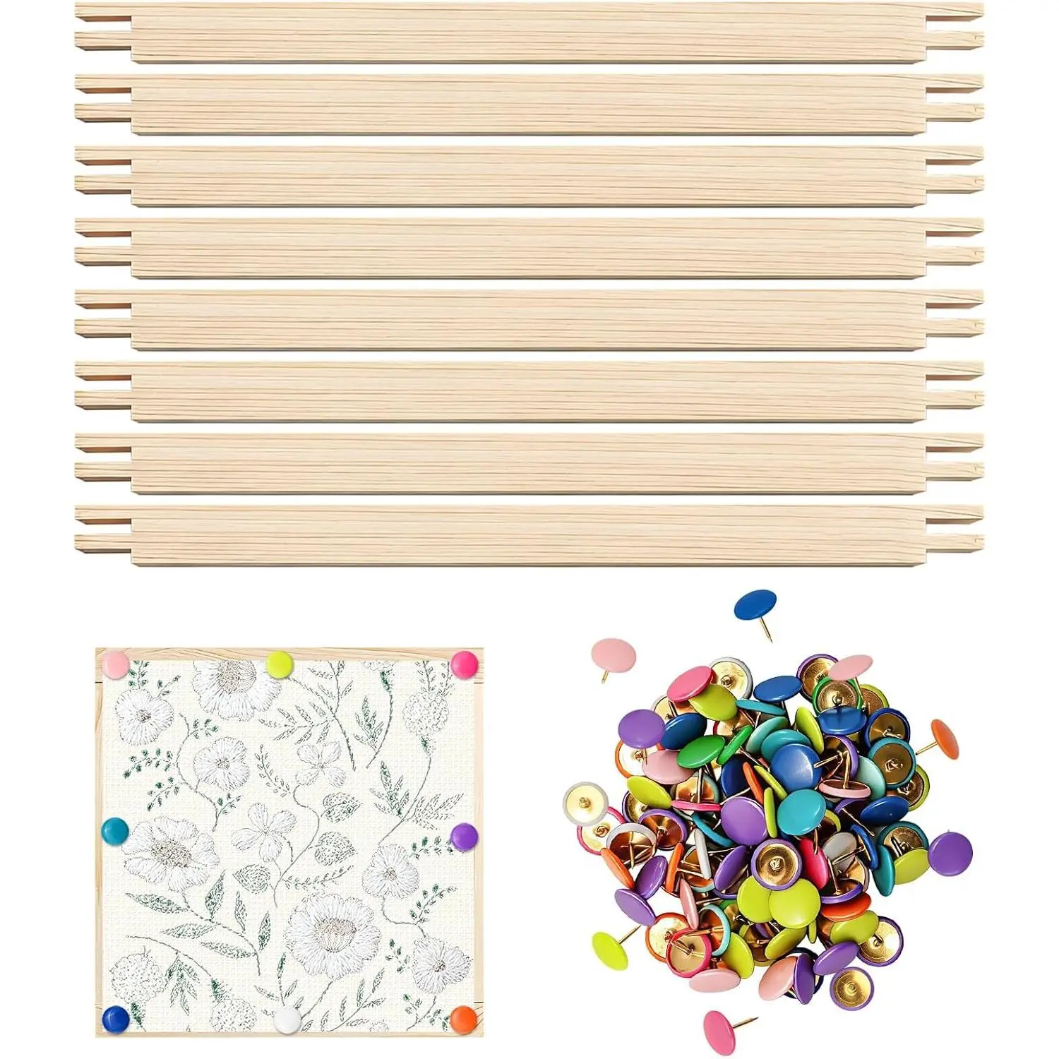 8 count 10" Stretcher Bars for Needlework with 100 Thumb Tacks, Wooden Canvas Stretcher Bars, Needlepoint Embroidery  Frame Set for Women's Birthday Gifts, Crafts Art