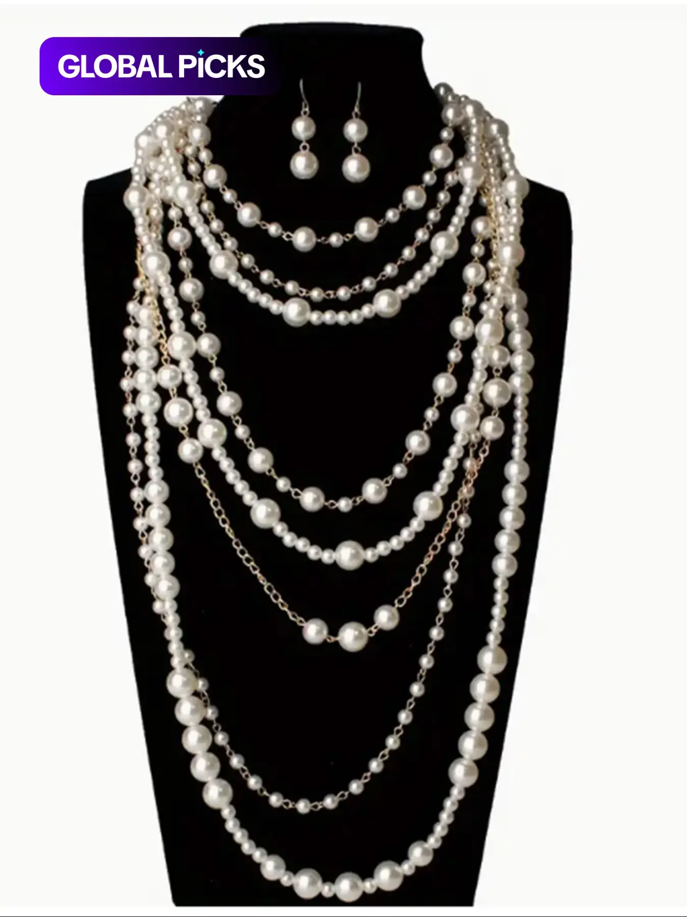 Statement Multi-Layered Faux Pearl Necklace & Dangle Earrings, Elegant Jewelry Set for Party & Daily Wear, Trendy Versatile Jewelry for Birthday Gifts for Women