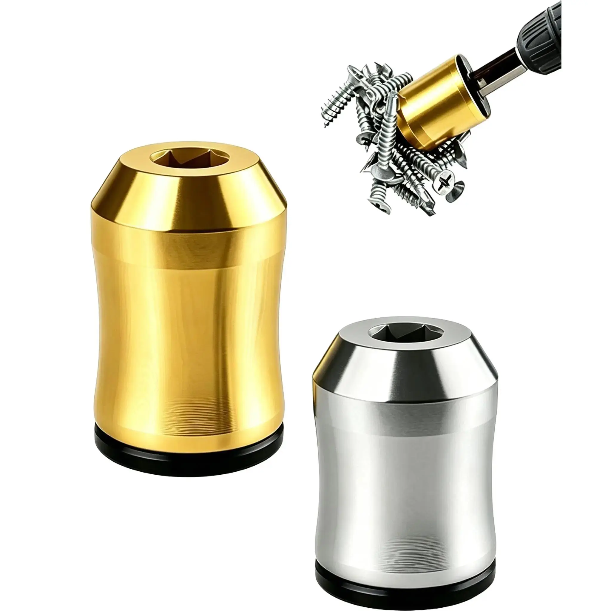 Strong Magnetic Screw Ring 2Pcs, 1/4 Inch 6.35mm Universal Alloy Magnetic Screw Holder, Removable Magnetic Screwdriver Bit Sleeve for Hex Shank Screwdrivers, Power Drill Bits & Household Hardware Repair