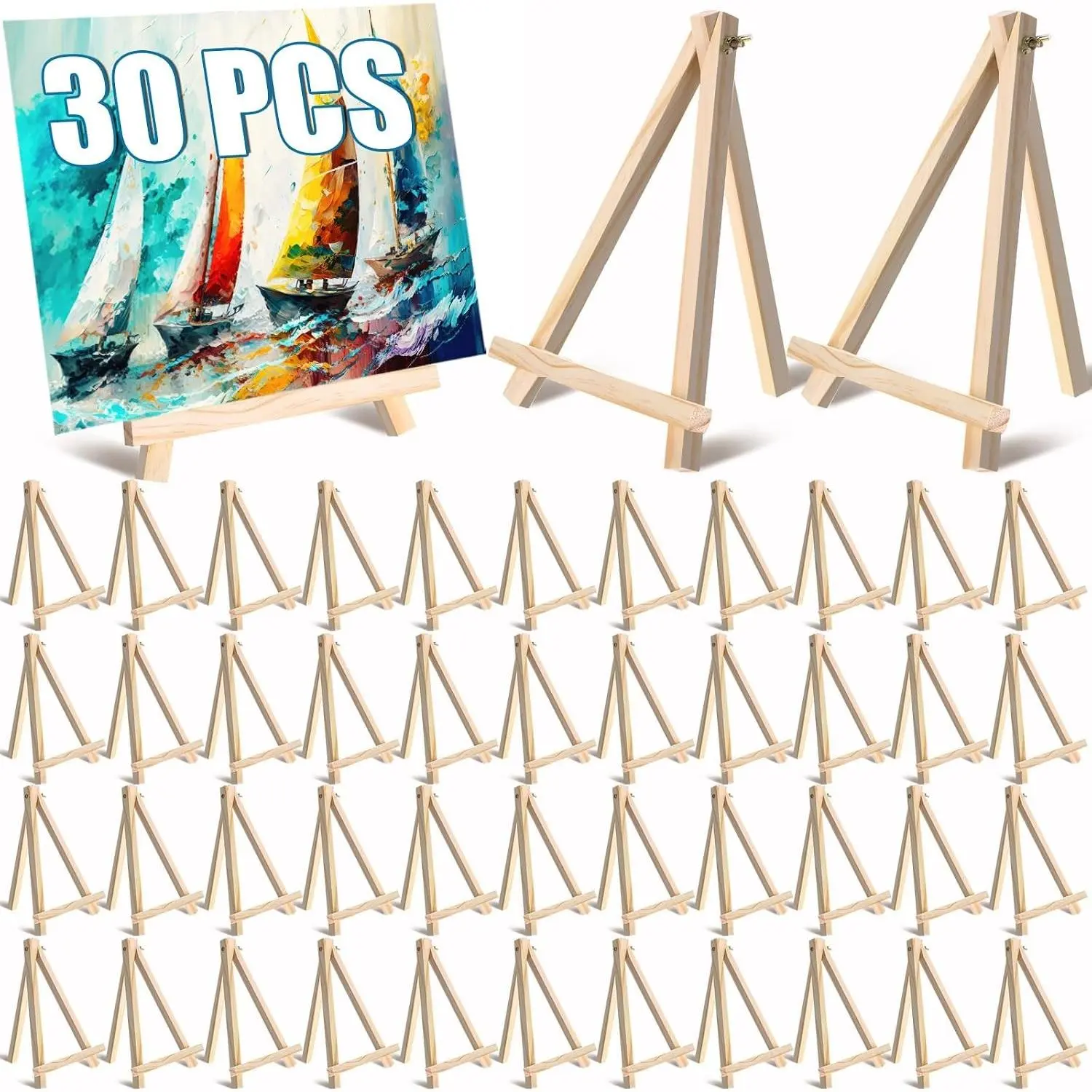 30 Pack 9 Inch Wood Easels Bulk Tabletop Easel for Painting Small Easel Stand for Painting Canvas Easels Display Stand Tripod, Back to School Gifts, Portable Canvas Photo Picture Sign Holder