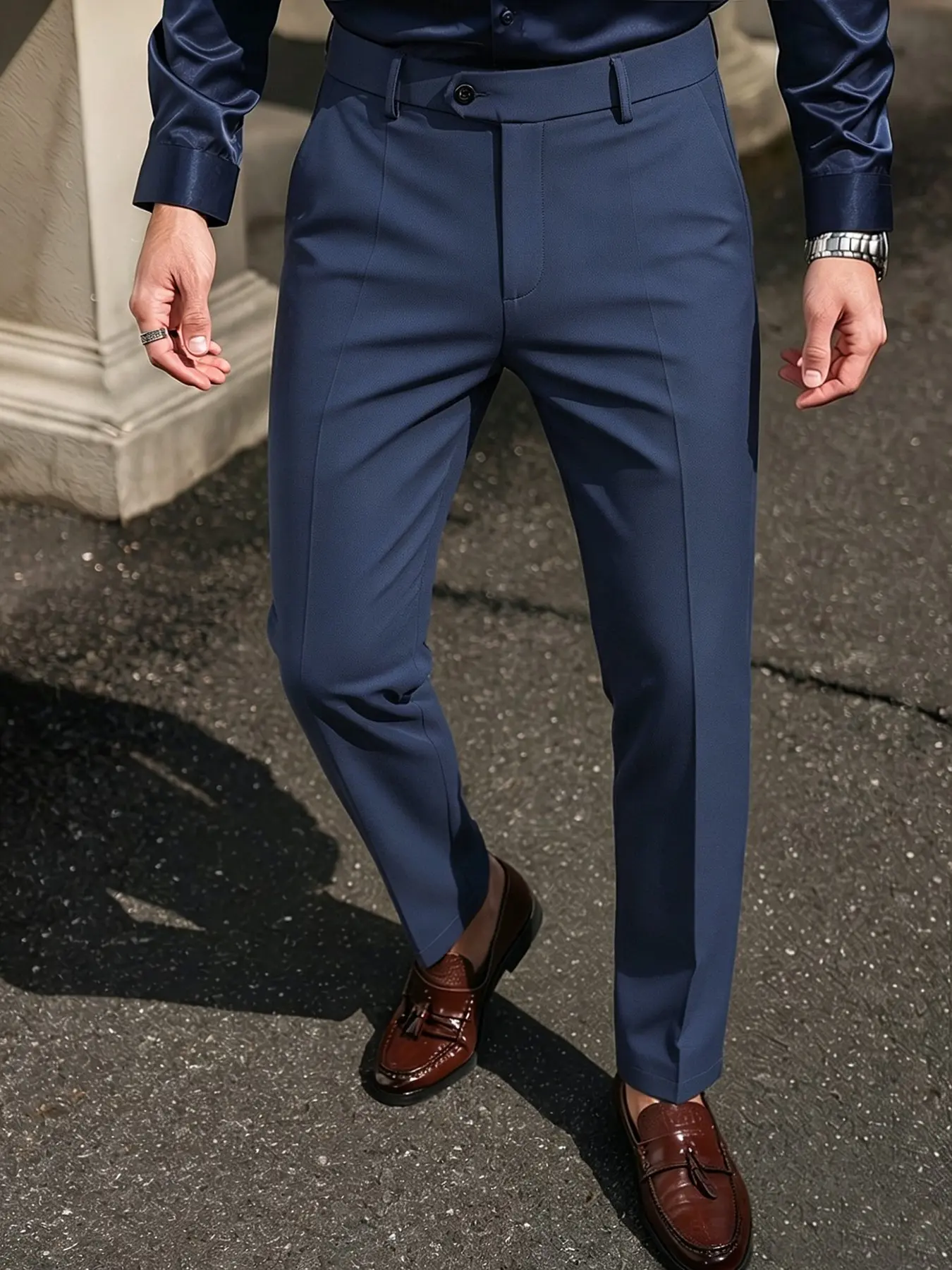 Men's Business Style Suit Pants, Straight Leg Slim Fit Long Pants, Casual Office Wear, Summer Formal Western Trousers