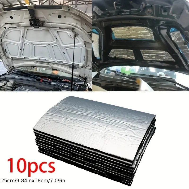 10pcs Car Engine Cover Sound Insulator, Thermal Insulation Material with Adhesive, 5mm Thick, for Cars and Trucks, Noise Reduction, Automotive Interior Accessories, Car Accessory