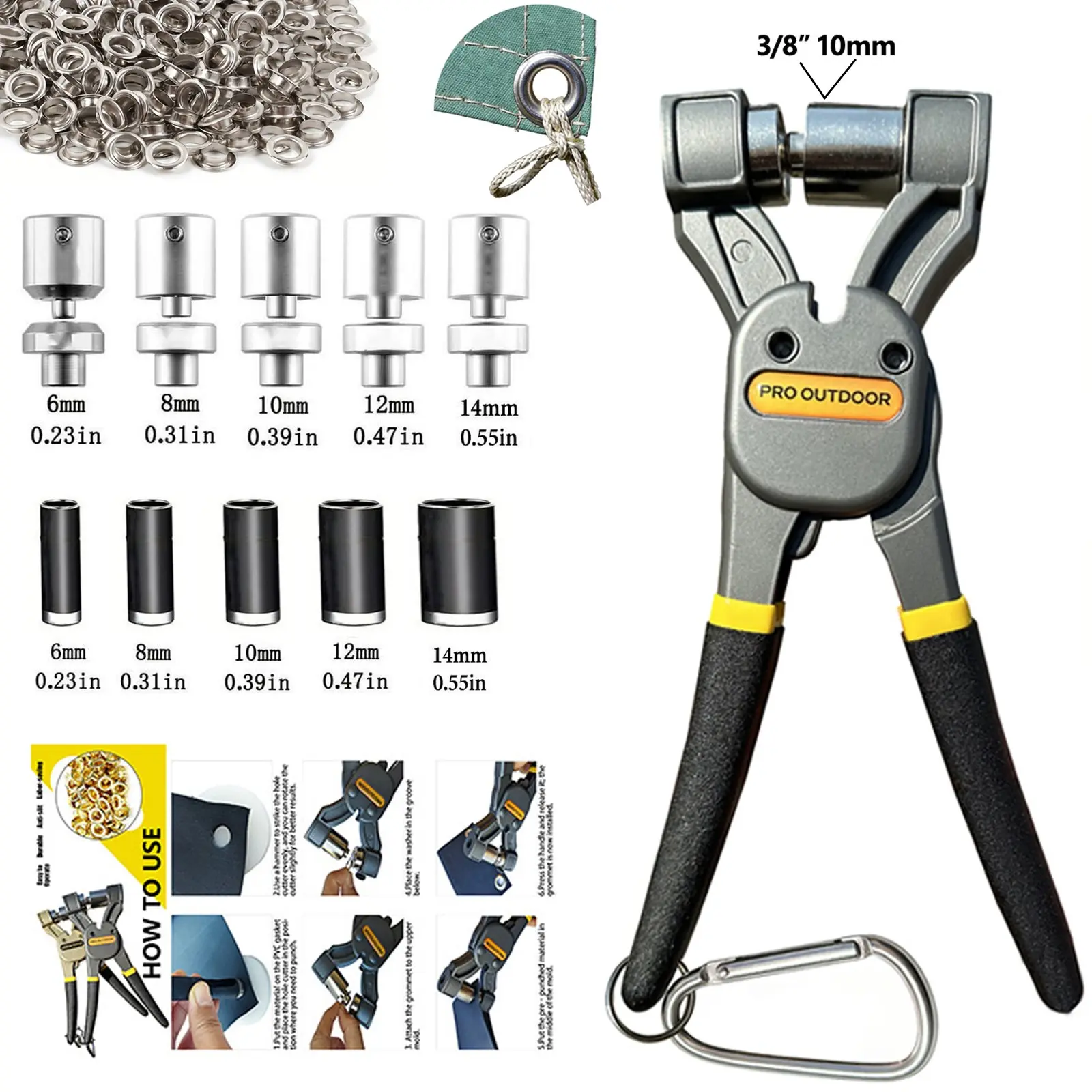 Multifunctional Handheld Manual Puncher, Punch Set, Interchangeable Dies, Heavy-Duty Eyelet Grommets Punch Tool Kit, DIY Tarpaulins, Fabrics, Shower Curtains