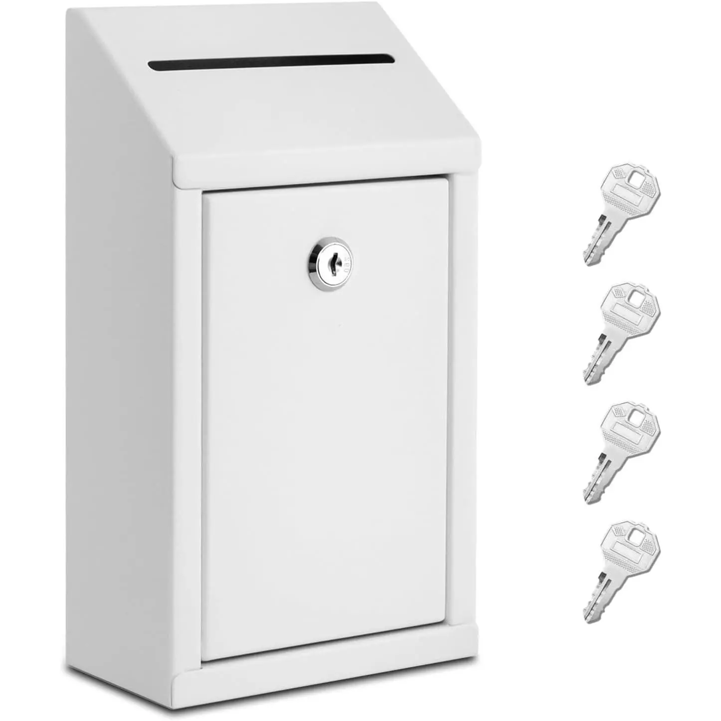 Metal Donation Box with Lock and Cash Drop Slot, Wall Mounted, White, 4 Iron Keys Included, 1-PackGift