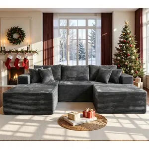 108" Oversized Modular Cloud Sectional Sofa Set, L/U Shaped Boneless Couch High-Density Foam Plush Corduroy Deep Seat Sofa Bed for Living Room Bedroom, No Assembly Required