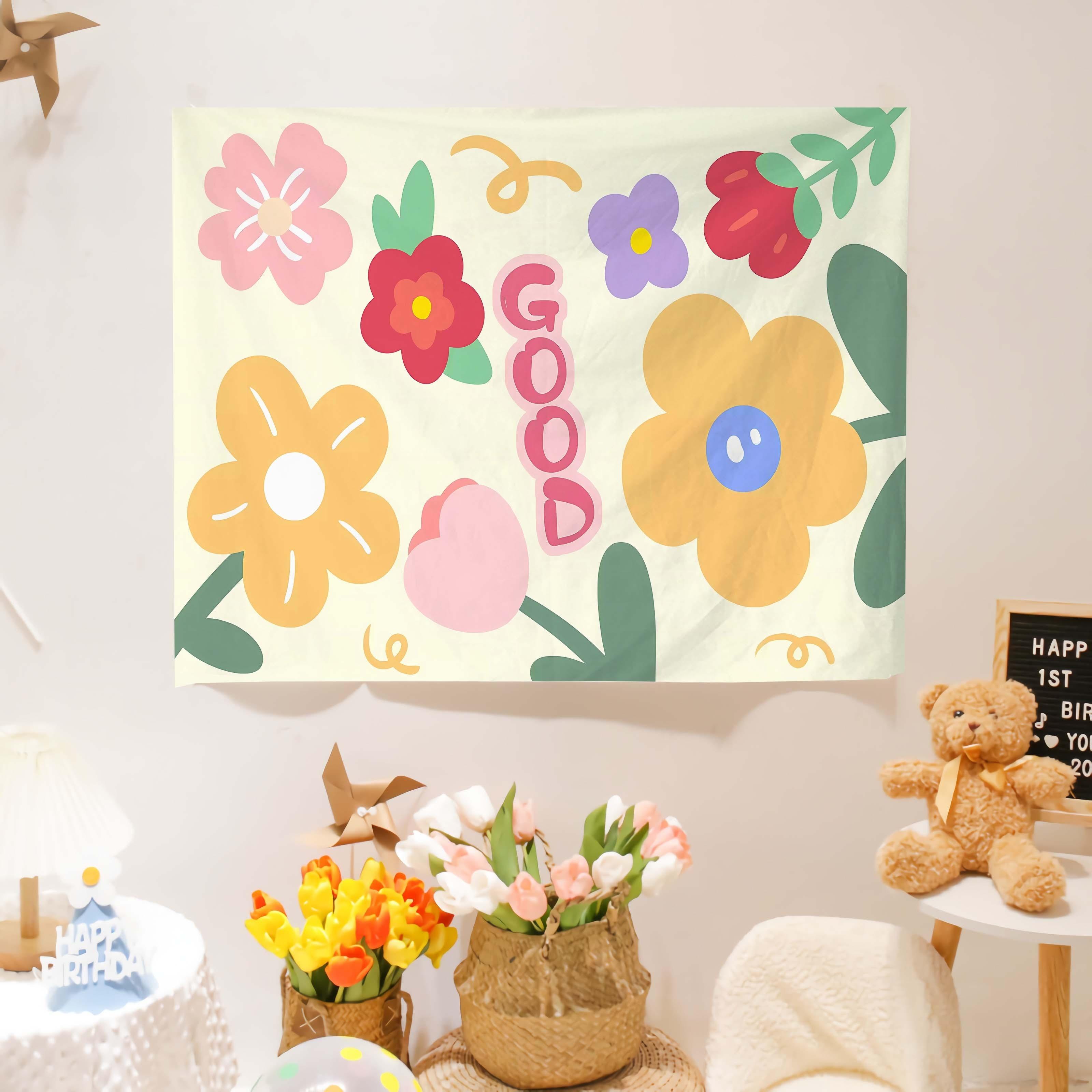 1pc "Light and breathable flower-patterned cotton velvet tapestry, suitable for elegant and simple room decoration with a beautiful and artistic touch. It is a lovely and environmentally friendly fabric background for birthday party decorations." funny