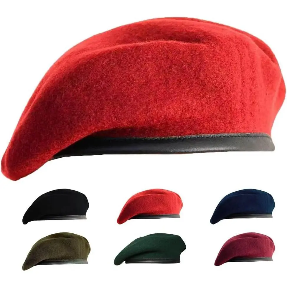 British Military Berets for Men and Women,Wool and Leather Beret Hats,Multiple Colours Army Beret