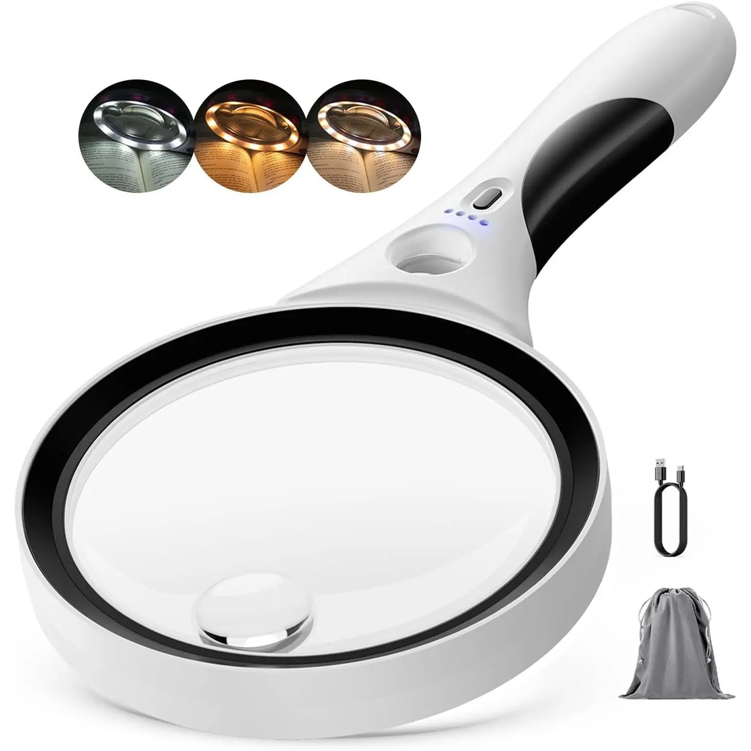Rechargeable Magnifying Glass with Light, 10X 20X 45X Handheld Lighted Magnifier with 18 LED 3 Modes, 4.3" Anti-Glare Lens Magnifying Glassses for Seniors Reading Coins Close Work (Black)