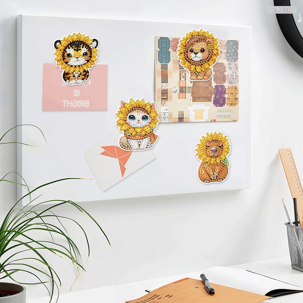 2D FLAT6Pcs Animal Pattern DIY Diamond Art Refrigerator Magnet DIY Diamond Painting Magnets Kit Crystal Sparkling Diamond Magnets Set for Refrigerator Diamonds Painting Kits Includes All the Materials, Offering a Relaxing and Enjoyable Crafting Experience