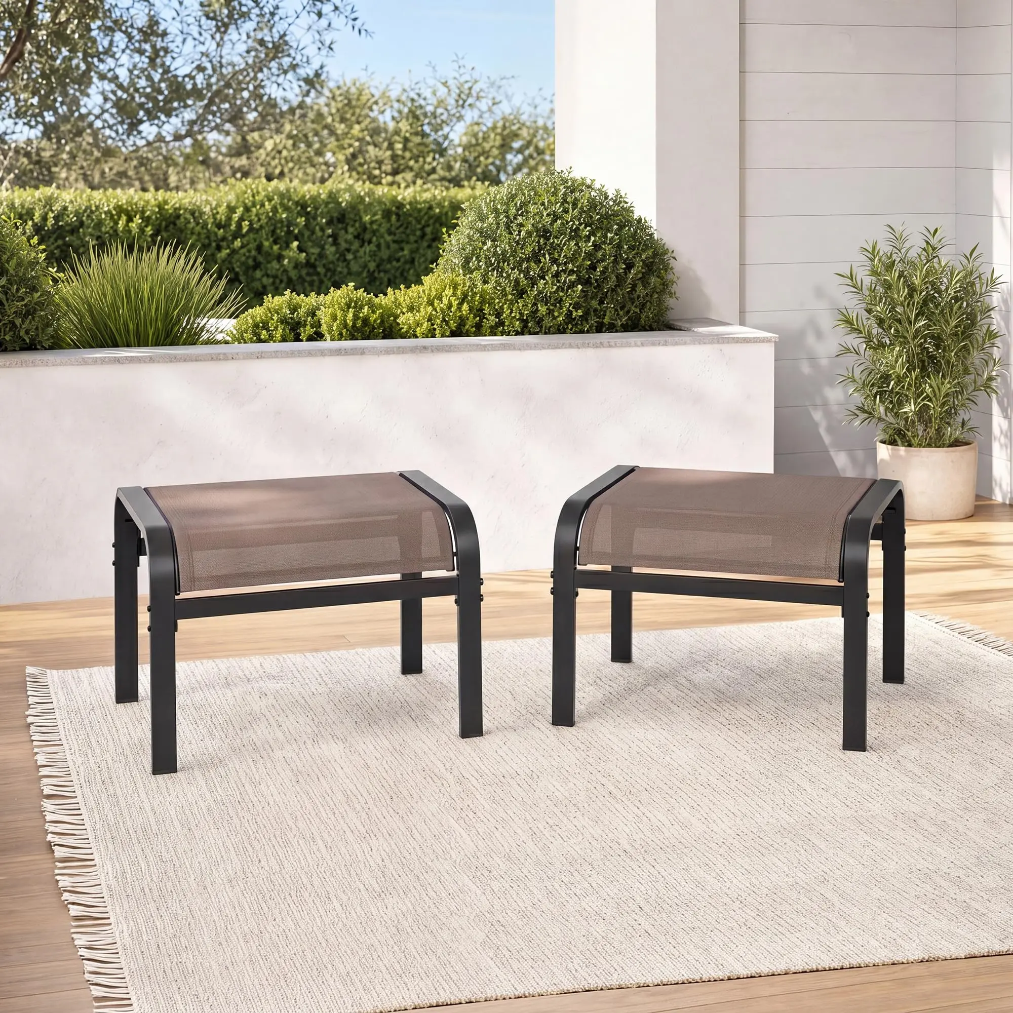 GARVEE Modern Stackable Patio Ottoman Footstool - Heavy-Duty Metal Frame Patiofurniture, Durable Textilene Footrest, Sturdy Non-Slip, Ideal for Deck, Garden - Black (Flash Sale Item)
