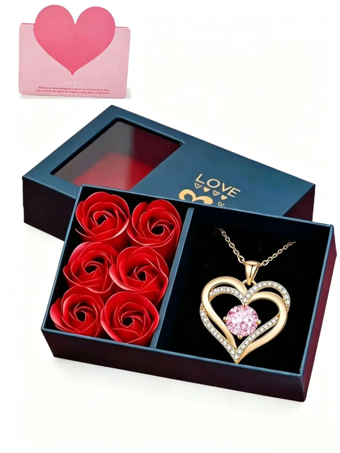 6 Rose Flower Box Gift Set, Perfect for Valentine's Day, Anniversary, Graduation, Heart Romantic Love Jewelry Box Present for Girlfriend and Best Friend