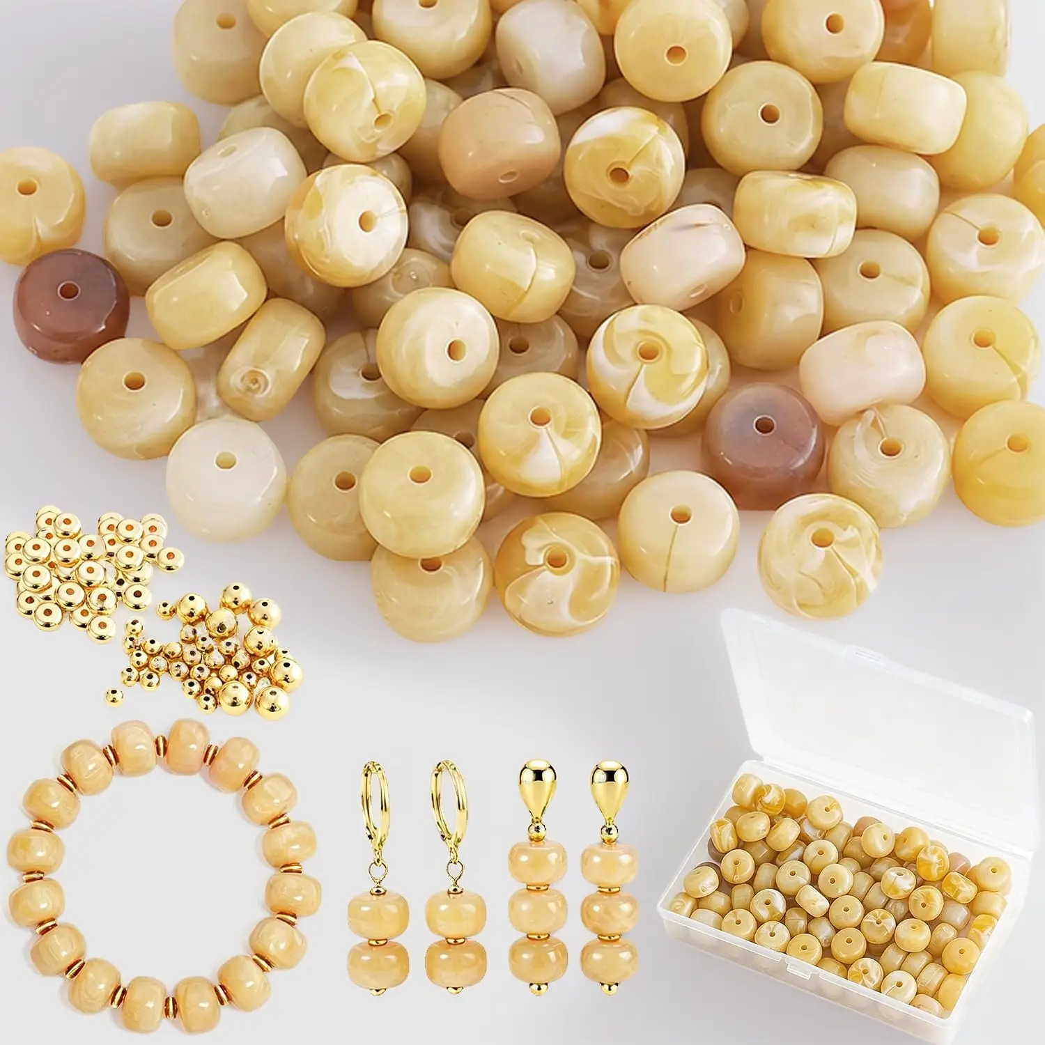 100-Pack 14mm Round Chunky Acrylic Beads Pack for Jewelry DIY - Marble Pattern Focal Beads Bulk Set with Spacers, for DIY Bracelets, Necklaces (Brown)