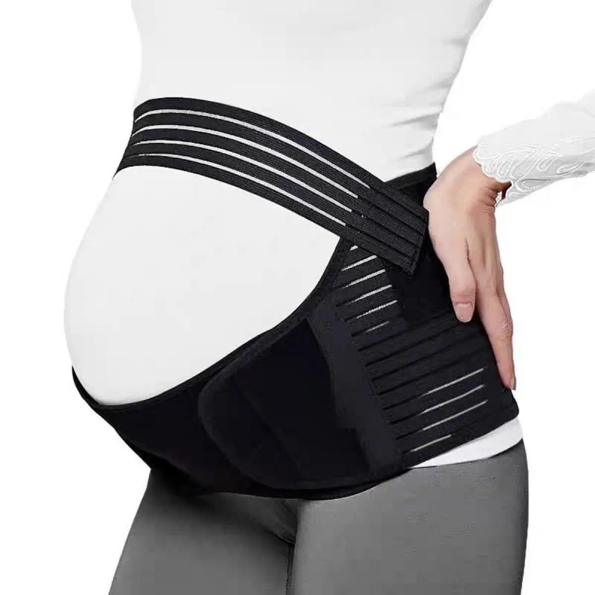 Women's Adjustable Maternity Belly Band - High-Abdomen Pelvic & Back Pain Relief Support Waistband for All Trimesters, Black, No, Pregnancy
