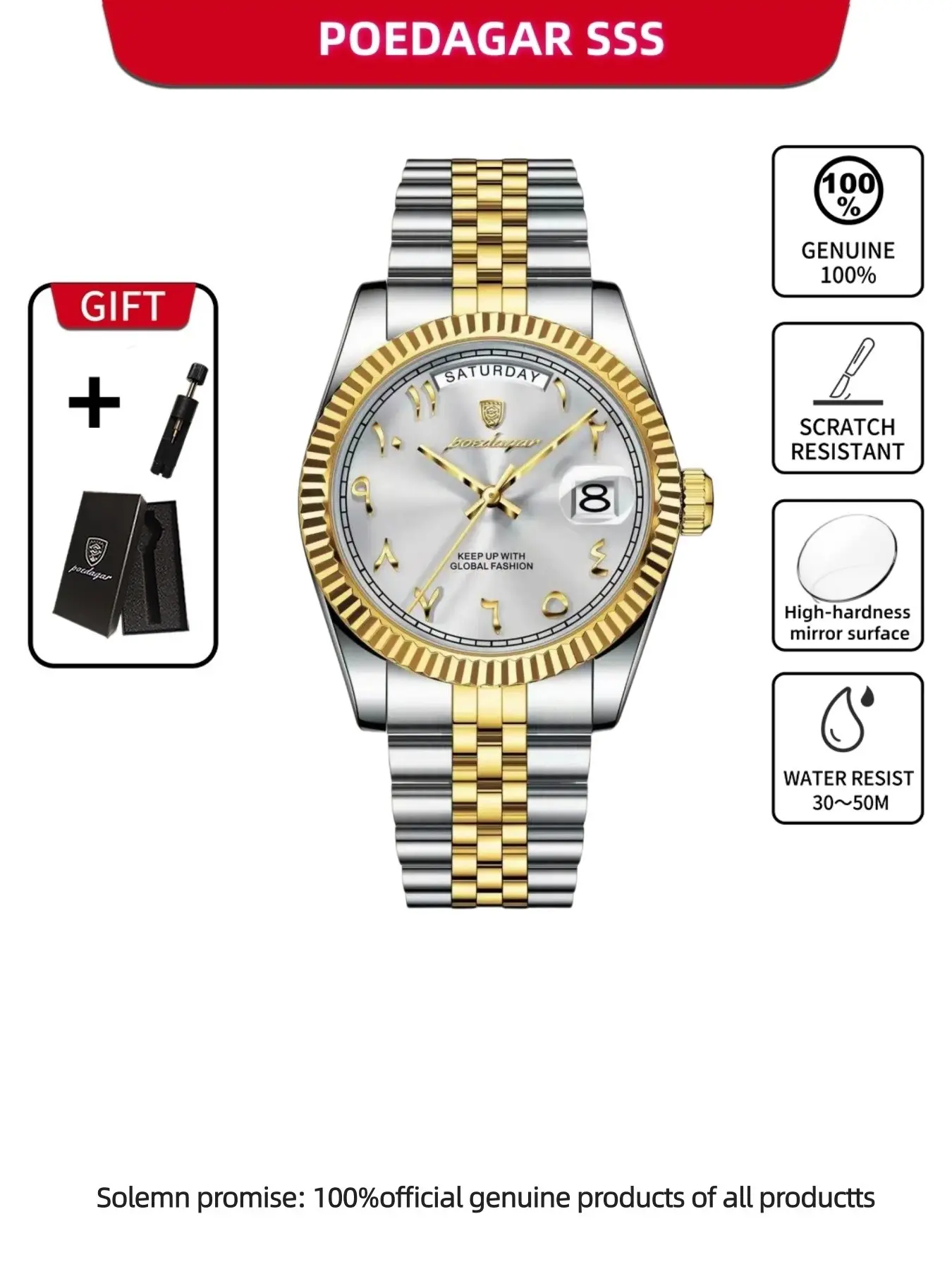 POEDAGAR Fashion Men's Quartz Watch with Casual Business Circular Dial, Waterproof Stainless Steel Watch, fashionable waterproof wristwatch, Versatile Men's Watch for Commuting and Outdoor Sports