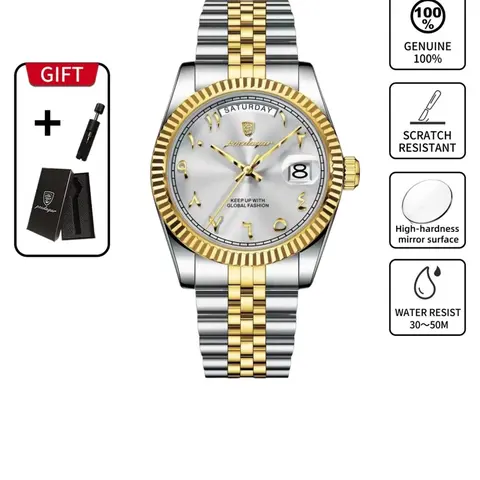 POEDAGAR Fashion Men's Analogue Quartz Watch with Casual Business Circular Dial, Waterproof Stainless Steel Watch, fashionable waterproof wristwatch, Versatile Men's Watch for Commuting and Outdoor Sports, Quartz Analog Watches