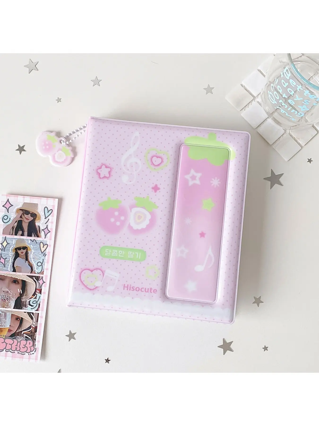 Korean Style Cartoon Strawberry Wide-Ruled Life Four-Panel Card Album, 6 Inch One Grid Postcard Organizer, Fan Photo Album Pendant, Decor
