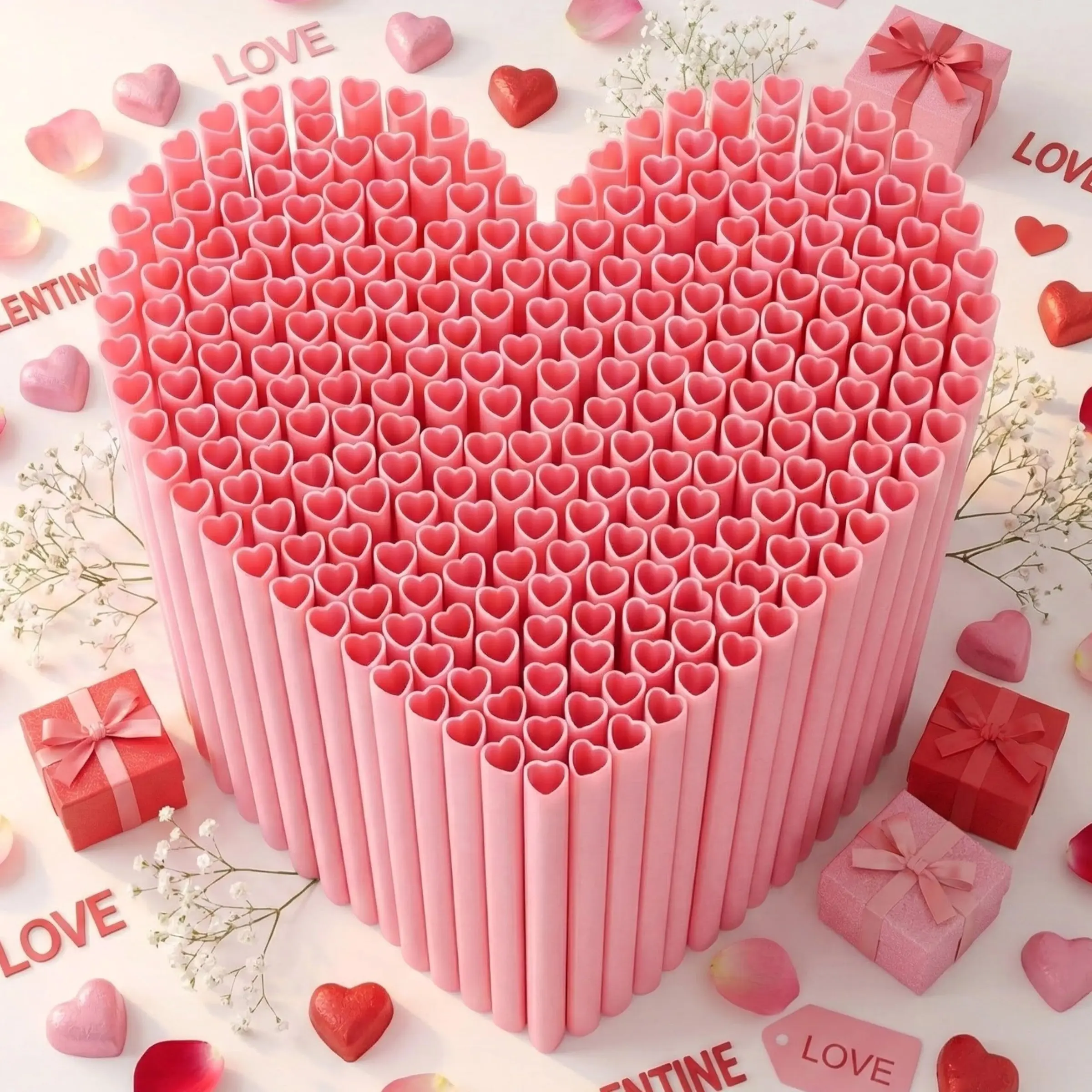 50pcs/100pcs Pack Heart Design Straws, Plastic Disposable Drinking Straws, Cute Heart Shape, Ideal for Valentine's Day, Birthday Parties, Kitchen, Gifts, Kitchen Use, Drink Accessories
