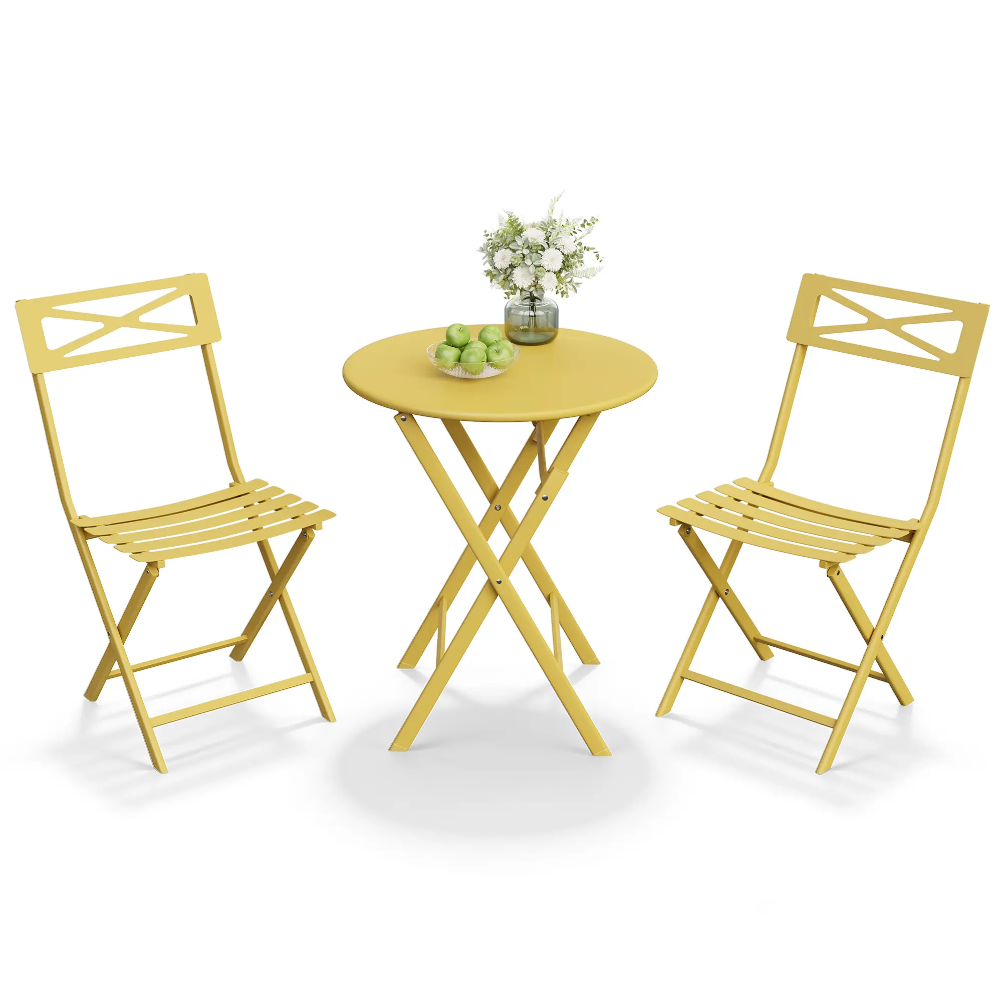 Weather-Resistant Folding Bistro Set, 3-Piece Steel Outdoor Patio Table and 2 Chairs
