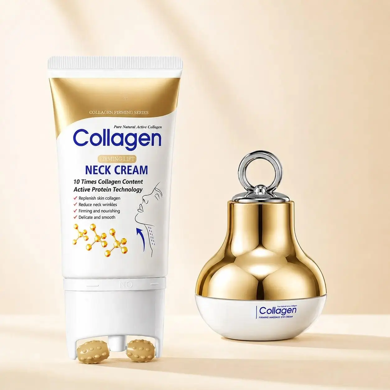 Collagen Firming and Lifting Roller Neck Cream/Electric Eye Cream Under Eye Roller, 110g/30g, firms and reduces fine lines, moisturizes and smooths, anti-wrinkle and lifting, suitable for all skin types, Korean skincare product, Cosmetics, Beauty Products