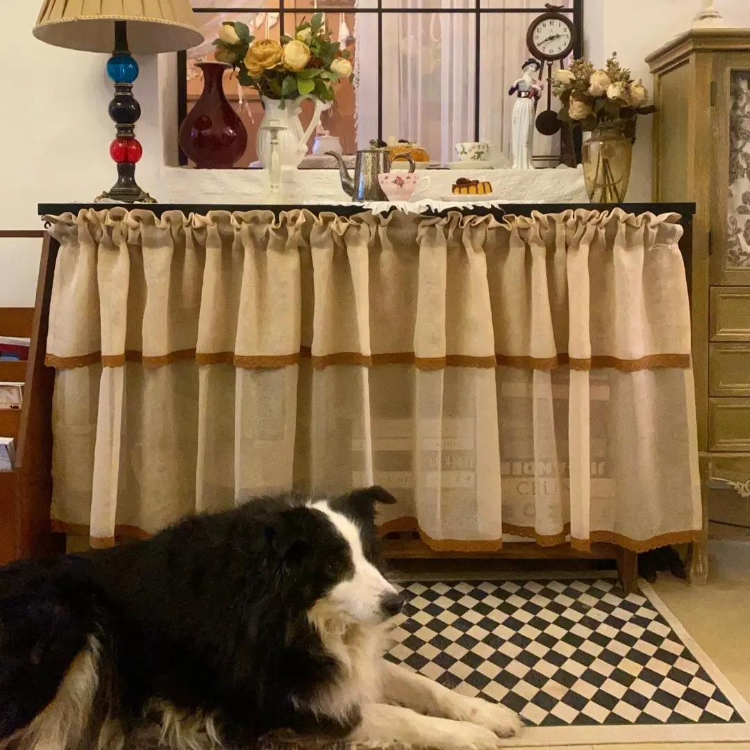 1pc West 'caramel Twilight' Villa Soft Furnishing, Lightweight Sheer Light French Kitchen Short Curtain, Half Blind Cabinet Curtain