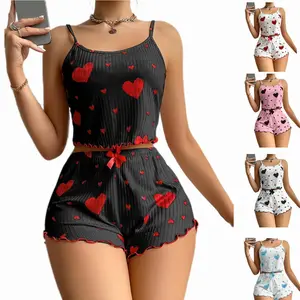Girl'S Spaghetti Strap Camisoles + Shorts Homewear Print Underwear Pijama Lingerie Camisoles Tanks Nighty Women Sleepwear