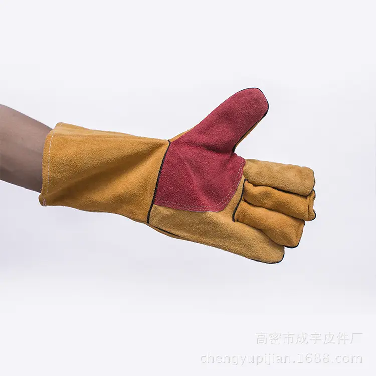 Men's Double-Layer Cowhide Welding Gloves, Thick Cut-Resistant and Anti-Scald Safety Work Gloves, Cow Hide Men's Gloves