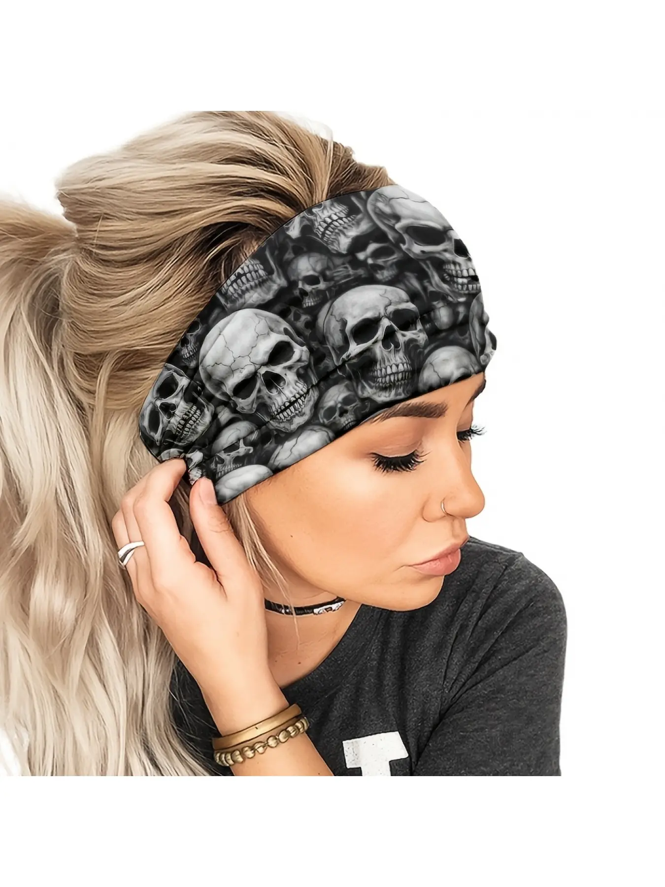 [Skull Headband] 1pc Skull Pattern Headband, Goth Hair Accessories, Workout Headbands, Elastic Hairband Made of Breathable, Sweat-wicking Fabric, Suitable for Yoga, Running, Gym, and Workouts, Features a Twisted Knot Design as a Sports Headscarf