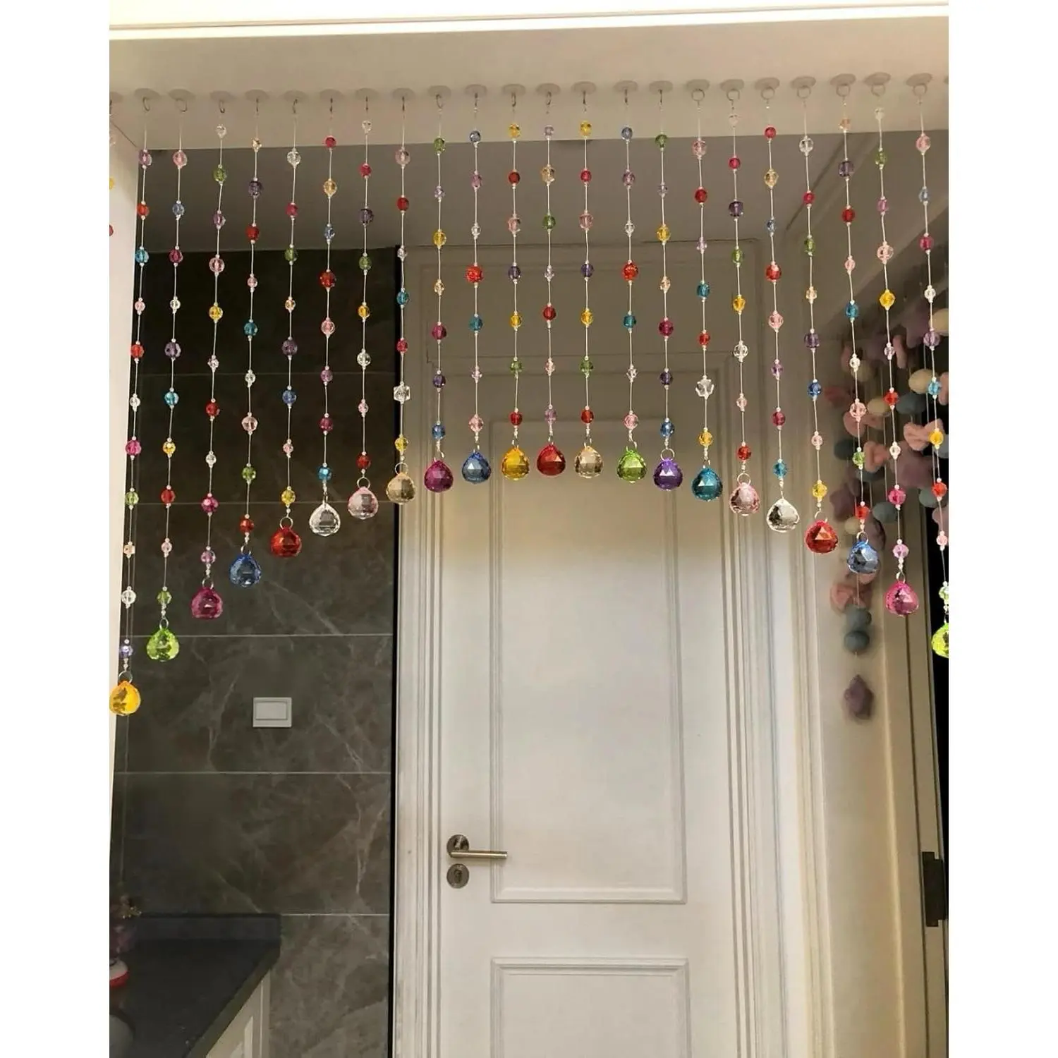 Multicolor Crystal Beaded Curtain with Transparent Acrylic Balls, 20-Strings Colorful Light Backdrop - Indoor Window Decoration, Room Divider, Artistic