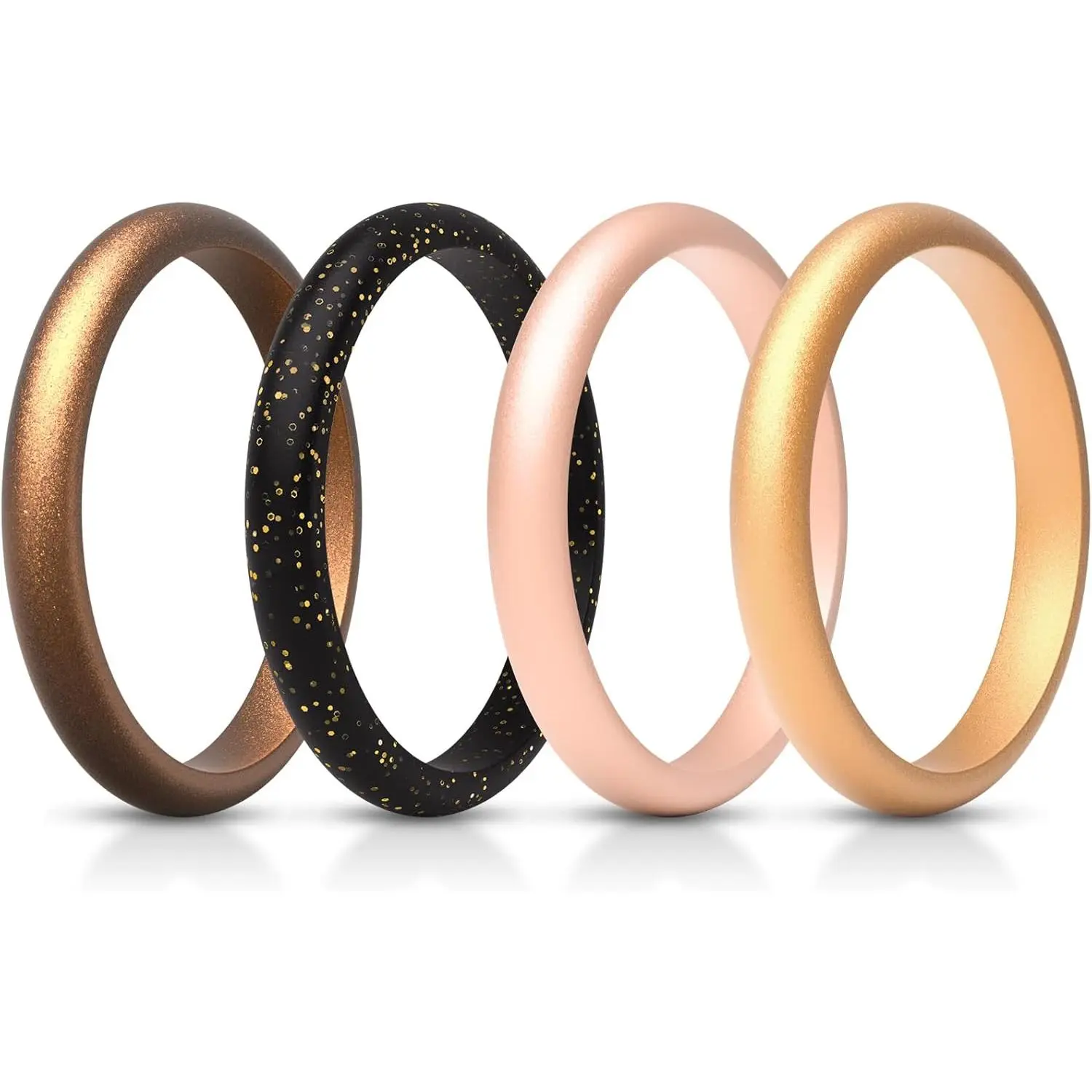 Women's Synthetic Thin Stackable Ring Enhancers - 2.5mm Wide, 2mm Thick, Multi-Size Variety Multipack (1-12) with Fancy Silver, Copper Bronze, Princess Styles, Pack G: Fancy Silver, Copper Bronze, Princess
