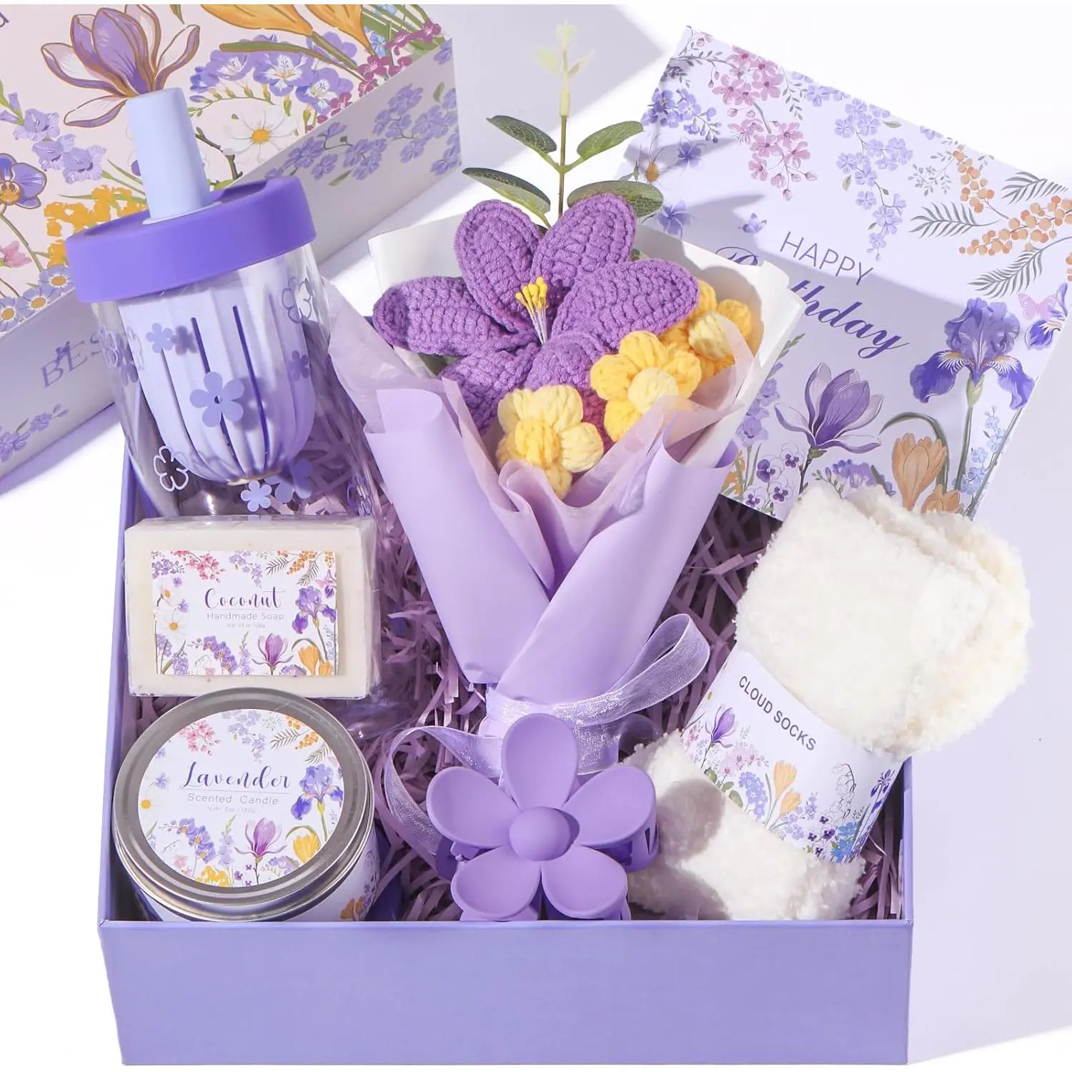 Birthday Gifts for Women,  Birthday  Box  Set for Her |  Basket with Crochet Flower Bouquet, For  , Mom, Sister, Teen Girl, Wife, Girlfriend, Coworker,  Gifts