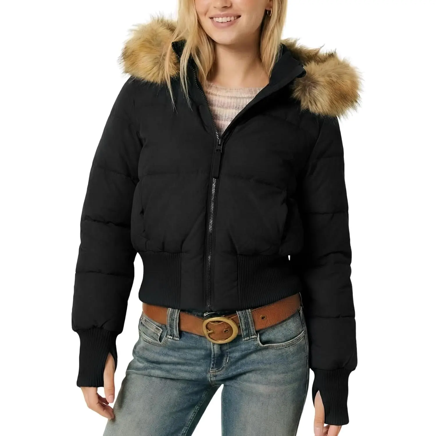 Arssm Womens Cropped Puffer Jacket Hooded Winter Warm Puffer Coat