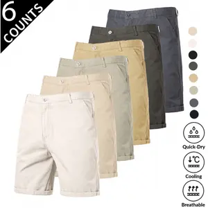 6pcs-2026 Summer Premium Men Pure Cotton Chino Shorts, Khaki Classic Business Casual Dress Shorts, Soft Breathable Skin-Friendly Cotton Fabric, Comfort Straight Fit Cuffed Hem, Button Zipper Closure & Deep Side Pockets, Wrinkle Resistant Lightweight