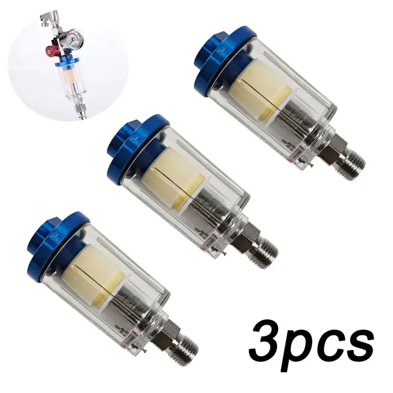 3PCS Mini Inline Air Water Oil Separator Filter Trap 1/4' Male Female Thread, Clear Air Compressor Moisture Dryer with Replaceable Filter Cartridge, Small Air Line Water Separator Filter Accessory for HVLP Paint Spray Guns, Air Tools Accessories