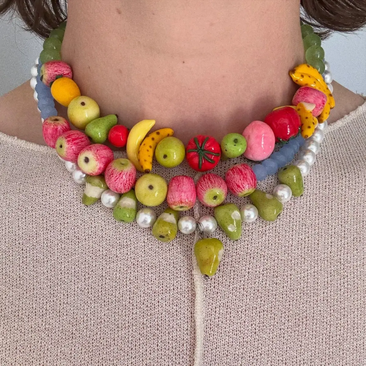 Women's Colorful Fruit Beaded Pendant Necklace - Handmade Bohemian Statement Beaded Necklaces for Summer Fashion Costume Jewelry Accessories, Colorful Beaded Necklace