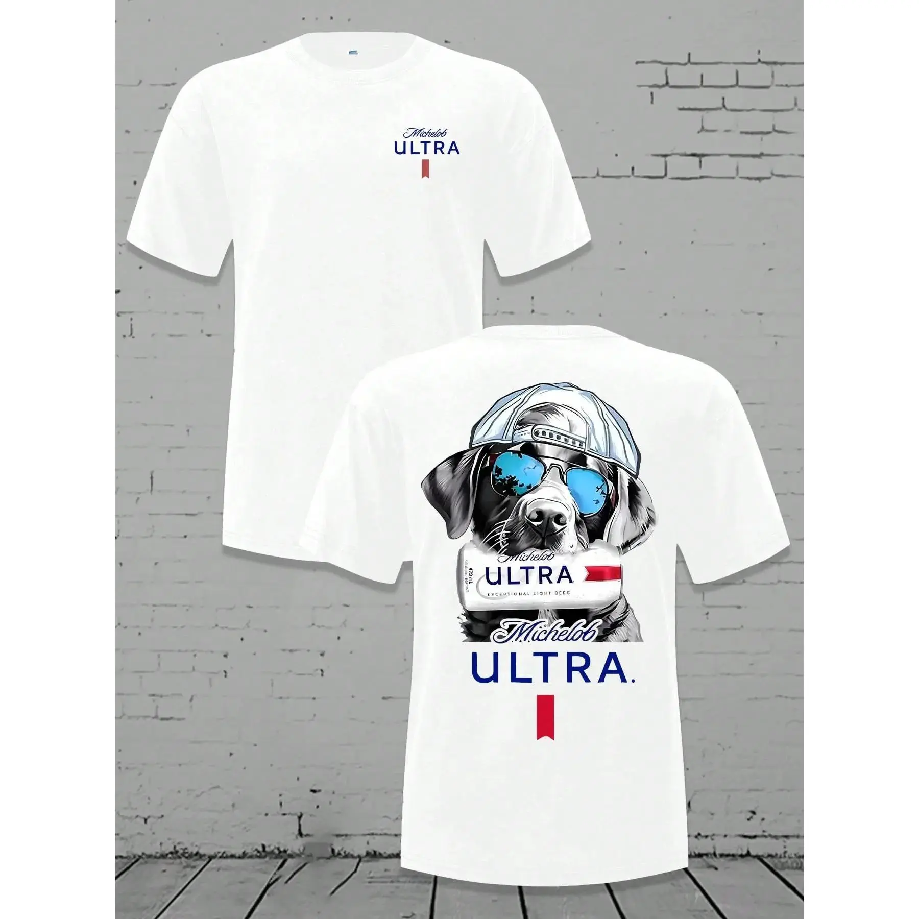 Michelob Ultra Cool Dog Men's Loose Fit T-Shirt, 180g Soft Cotton Short Sleeve Crewneck Tee, Casual Graphic Shirt with Sunglasses & Cap Design, Everyday Comfort Top  Vintage  Retro  Y2k graphic tees