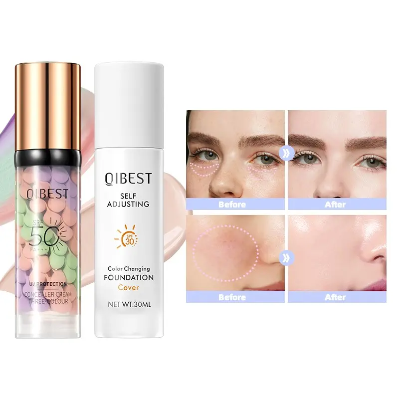 Two-Piece Foundation Set Spf50, Three-Color Concealer Corrector + Color-Changing Foundation, Moisturizing, Buildable, Long-Lasting, Natural Finish, All Skin Tones