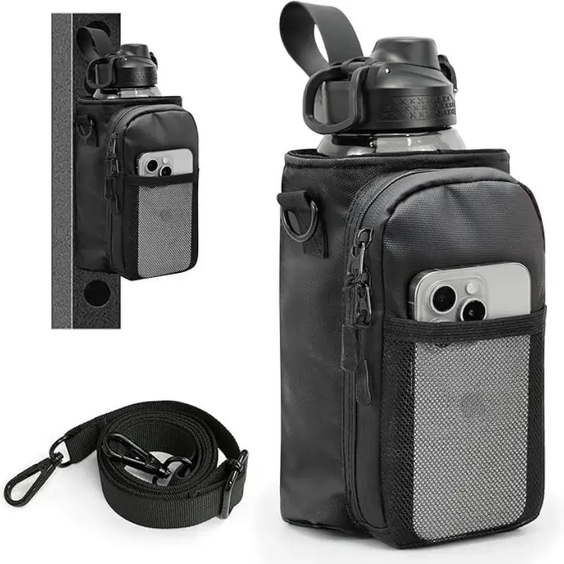 Magnetic Gym Bag for Men, Magnetic Gym Water Bottle Bag, Water Bottle Holder with Phone Pockets, Powerful Magnet Gym Pouch, Magnet Crossbody Bags, Gym Accessories for Women, Water Bottle Carrier, Strap