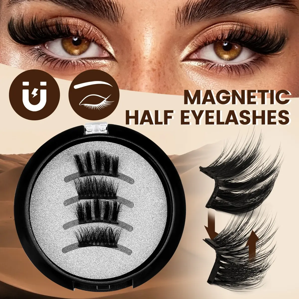 MAANGE 1 Pair Magnetic Half Eye False Eyelashes, Glue-Free Wispy Fox Cat Eye Magnet Lashes, Soft Light Reusable Magnetic Eyelashes Set, No Adhesive & No Skin Irritation, Natural Look for Daily Wear, Dating, Festival and Party Eye Makeup