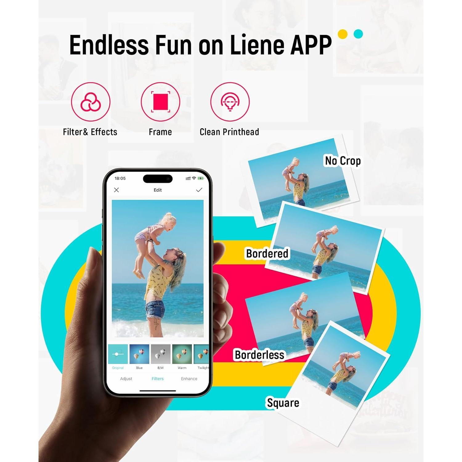 Photo Printer, 2x3" Mini Portable Instant Photo Printer Bundle w/ 50 Zink Adhesive Paper,  5.0, Compatible w/iOS & Android, Small Color Mono Picture Printer for , Smartphone Green