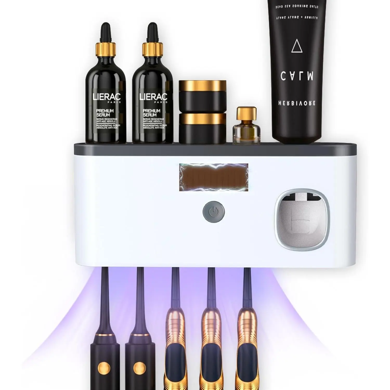 Wall Mounted Toothbrush Holder with Toothpaste Dispenser Electric Toothbrush Holder for Charging and No Drilling Required Toothbrush Organizer with 5 Brush Slots