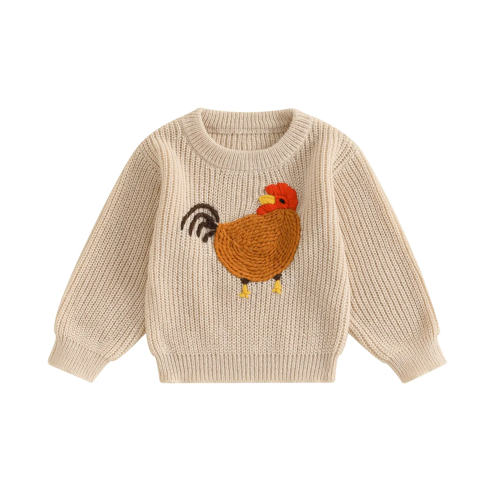 Toddler Baby Kids Boy Sweater Casual Rooster Embroidery Warm Knitted Long Sleeve Pullover Knitwear 6M-5Y