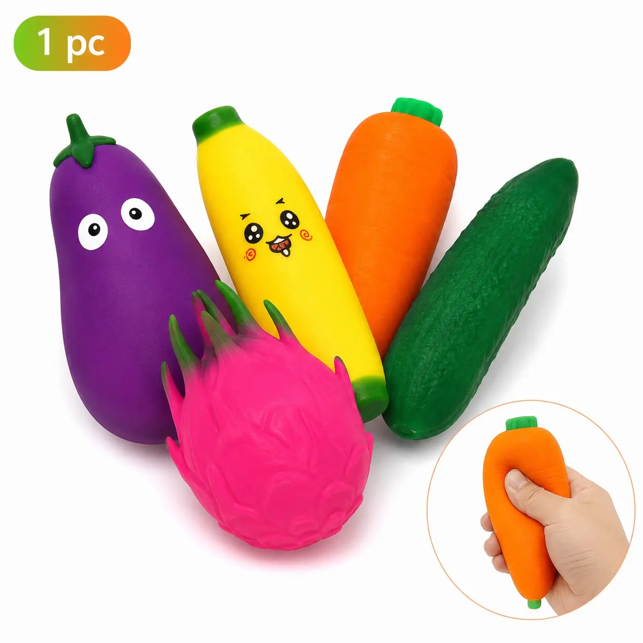 1 PC Fruit or Vegetables Squishies Squeeze Toys , Sunny Day, Food Squishies with Banana Dragon Fruit Squishy, Fidget Toys, Squishy Sensory Fidgets, Washable Safe Soft Stress Relief Toys, Squishy Sensory Play, Party Classroom Gift for Teens and Adults