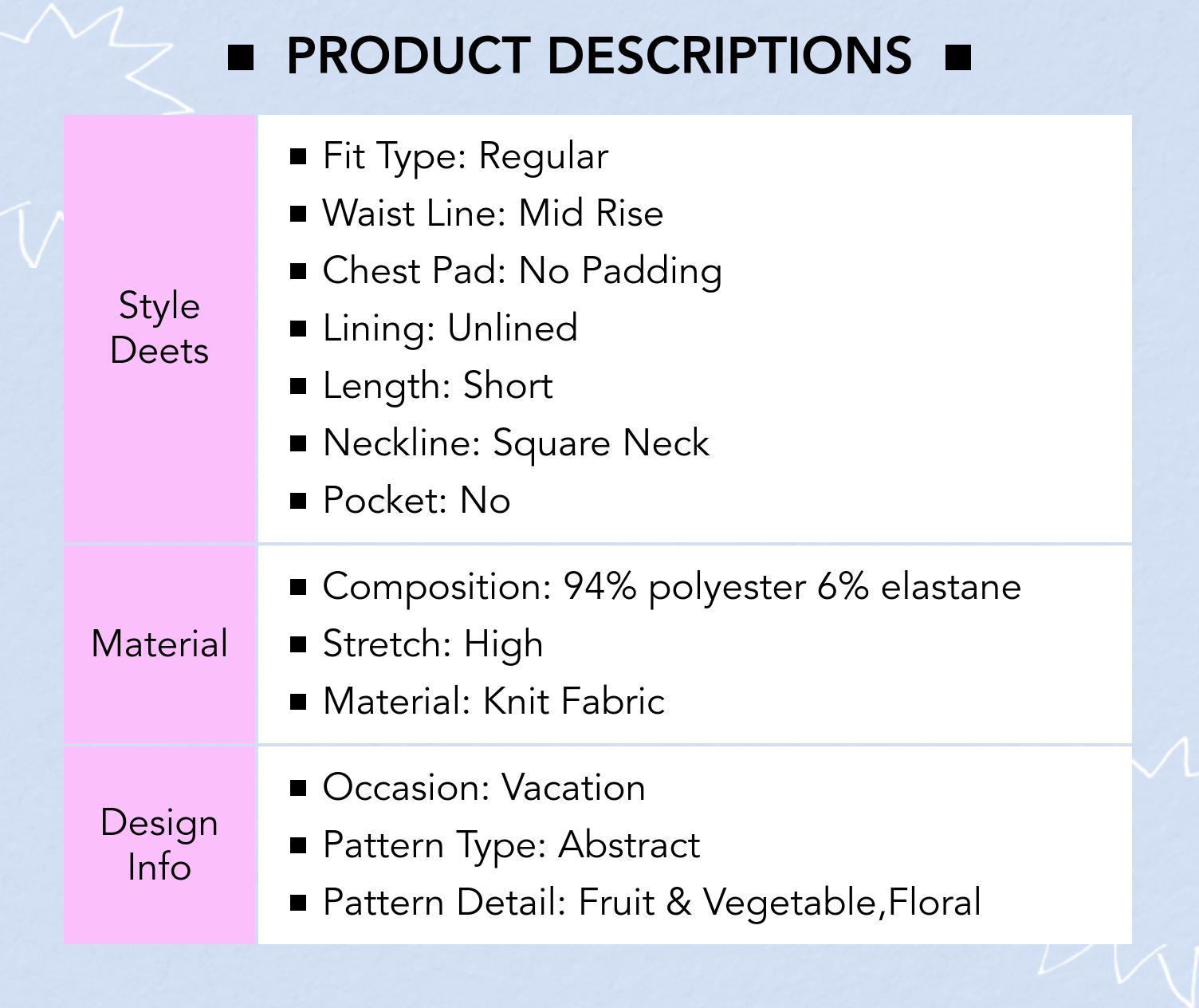 Cider [size 0-26] Square Neck Floral & Fruit Graphic Mini Dress, High Stretch Sundress for Women, Summer Dress for Vacation & Garden Party, Pinterest Girl Picnic Outfit, Womenswear