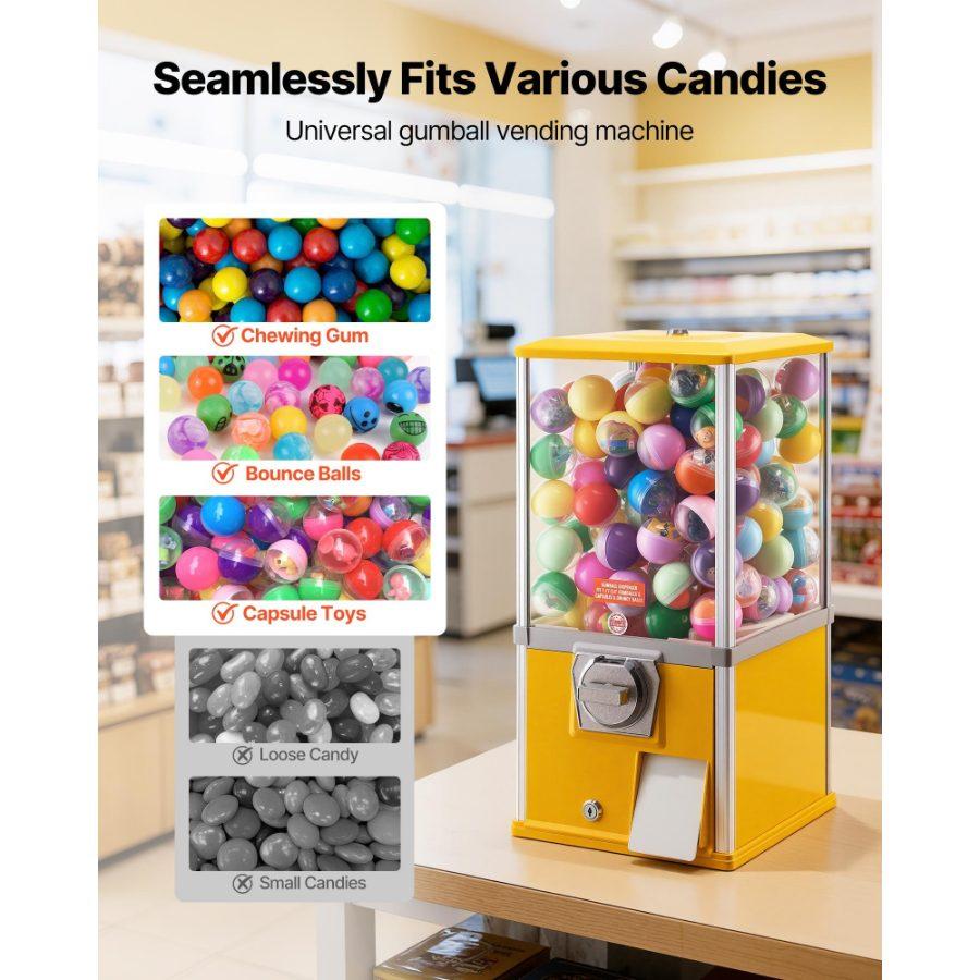 VEVOR Gumball Machine, 21 inch Height Candy Vending Machine Dispenser, 25-Cent Vending Machines for Shopping Malls, Supermarkets, Amusement Parks, Arcades, Holds Up to 180 1.77 inch Spherical Candies
