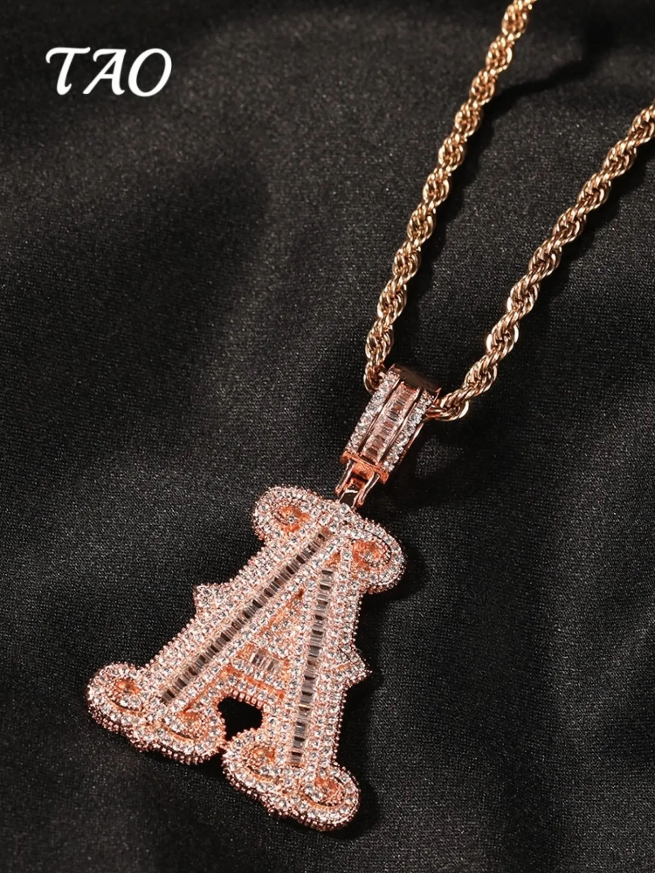 Creative Zircon Embedded Spiky Necklace, Necklace Initial, A-Z Letter Pendants, 24-Inch Braided Chain, Hip Hop Style, Luxurious and Versatile, Pendant with Zirconia